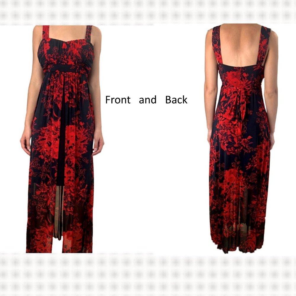 Connected Apparel Floral Red/Black Long Formal Prom Dress Size 8